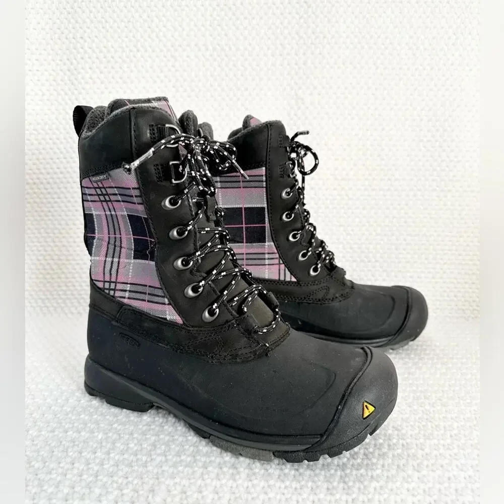 Keen Dry Snowden Black Purple Plaid Lace Up Winter Weather Boot Lined 7 Women